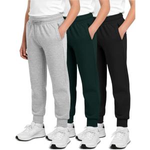 imageReal Essentials 3 Pack Boys Cotton Fleece Jogger Sweatpants  Active Athletic Youth Pants for Teens with PocketsSet C