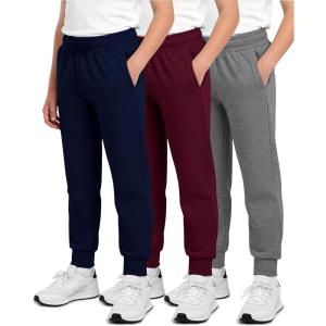 imageReal Essentials 3 Pack Boys Cotton Fleece Jogger Sweatpants  Active Athletic Youth Pants for Teens with PocketsSet D