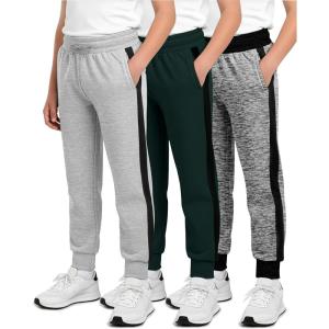 imageReal Essentials 3 Pack Boys Cotton Fleece Jogger Sweatpants  Active Athletic Youth Pants for Teens with PocketsSet E