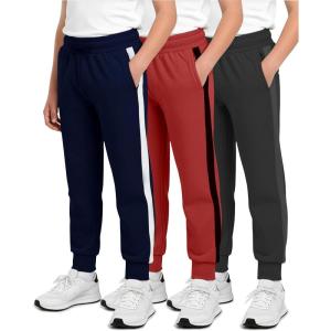 imageReal Essentials 3 Pack Boys Cotton Fleece Jogger Sweatpants  Active Athletic Youth Pants for Teens with PocketsSet F