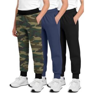 imageReal Essentials 3 Pack Boys Cotton Fleece Jogger Sweatpants  Active Athletic Youth Pants for Teens with PocketsSet G