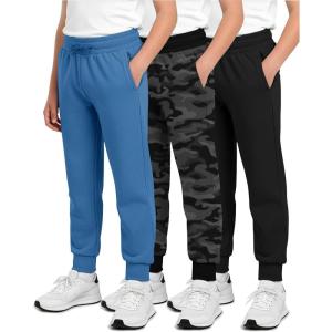 imageReal Essentials 3 Pack Boys Cotton Fleece Jogger Sweatpants  Active Athletic Youth Pants for Teens with PocketsSet H