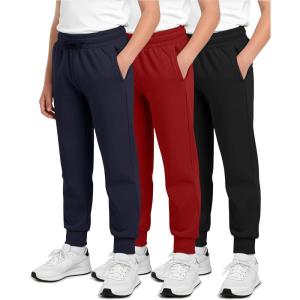 imageReal Essentials 3 Pack Boys Cotton Fleece Jogger Sweatpants  Active Athletic Youth Pants for Teens with PocketsSet L