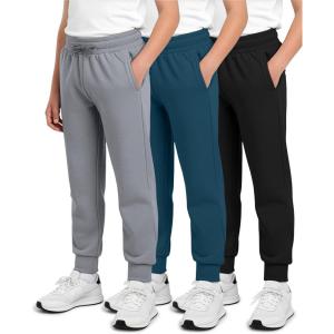 imageReal Essentials 3 Pack Boys Cotton Fleece Jogger Sweatpants  Active Athletic Youth Pants for Teens with PocketsSet M