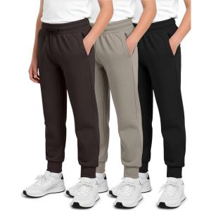 imageReal Essentials 3 Pack Boys Cotton Fleece Jogger Sweatpants  Active Athletic Youth Pants for Teens with PocketsSet N