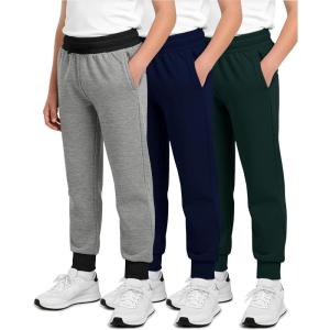 imageReal Essentials 3 Pack Boys Cotton Fleece Jogger Sweatpants  Active Athletic Youth Pants for Teens with PocketsSet a