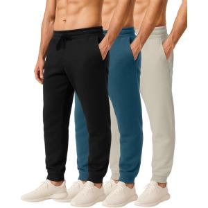 imageReal Essentials 3 Pack Mens Jogger Sweatpants  Cotton Fleece Bottoms Athletic Pants with Pockets Big ampamp Tall AvailableSet L