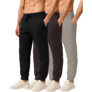 imageReal Essentials 3 Pack Mens Jogger Sweatpants  Cotton Fleece Bottoms Athletic Pants with Pockets Big ampamp Tall AvailableSet M
