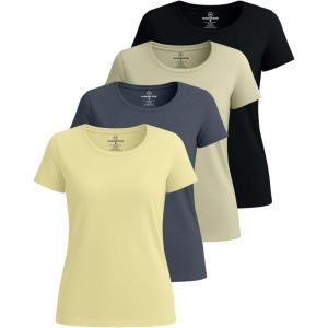imageReal Essentials 4 Pack Womens Cotton Short Sleeve TShirt  Casual Scoop Crew Neck Tops Tee Available in Plus SizeSet 1