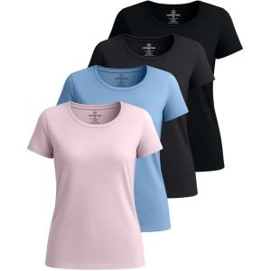 imageReal Essentials 4 Pack Womens Cotton Short Sleeve TShirt  Casual Scoop Crew Neck Tops Tee Available in Plus SizeSet 10