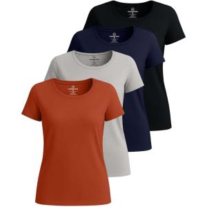 imageReal Essentials 4 Pack Womens Cotton Short Sleeve TShirt  Casual Scoop Crew Neck Tops Tee Available in Plus SizeSet 12