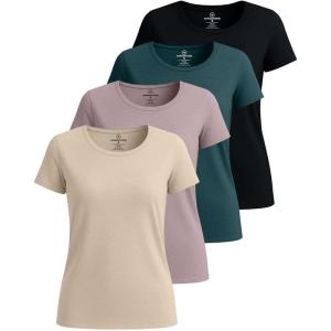 imageReal Essentials 4 Pack Womens Cotton Short Sleeve TShirt  Casual Scoop Crew Neck Tops Tee Available in Plus SizeSet 13