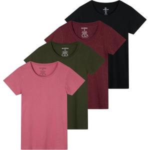imageReal Essentials 4 Pack Womens Cotton Short Sleeve TShirt  Casual Scoop Crew Neck Tops Tee Available in Plus SizeSet 2