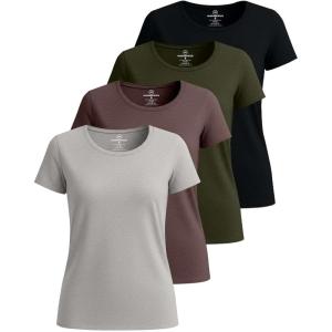 imageReal Essentials 4 Pack Womens Cotton Short Sleeve TShirt  Casual Scoop Crew Neck Tops Tee Available in Plus SizeSet 3