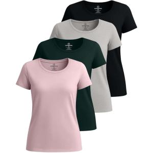 imageReal Essentials 4 Pack Womens Cotton Short Sleeve TShirt  Casual Scoop Crew Neck Tops Tee Available in Plus SizeSet 4