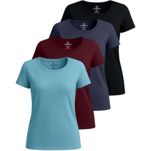 imageReal Essentials 4 Pack Womens Cotton Short Sleeve TShirt  Casual Scoop Crew Neck Tops Tee Available in Plus SizeSet 5