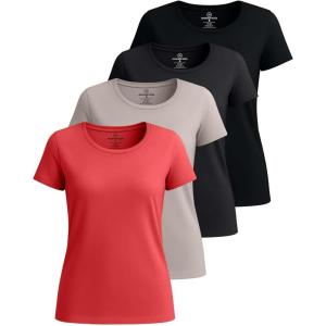 imageReal Essentials 4 Pack Womens Cotton Short Sleeve TShirt  Casual Scoop Crew Neck Tops Tee Available in Plus SizeSet 6