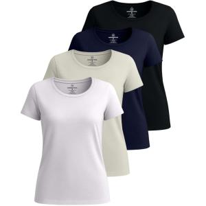 imageReal Essentials 4 Pack Womens Cotton Short Sleeve TShirt  Casual Scoop Crew Neck Tops Tee Available in Plus SizeSet 7