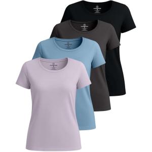 imageReal Essentials 4 Pack Womens Cotton Short Sleeve TShirt  Casual Scoop Crew Neck Tops Tee Available in Plus SizeSet 8