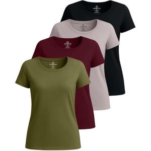 imageReal Essentials 4 Pack Womens Cotton Short Sleeve TShirt  Casual Scoop Crew Neck Tops Tee Available in Plus SizeSet 9
