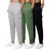 image3 Pack Mens Cotton Fleece Cargo Jogger Sweatpants with PocketsSet 8