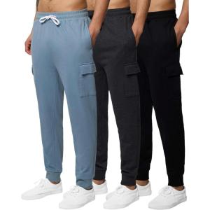 image3 Pack Mens Cotton Fleece Cargo Jogger Sweatpants with PocketsSet 3