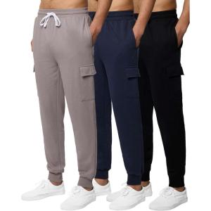 image3 Pack Mens Cotton Fleece Cargo Jogger Sweatpants with PocketsSet 4