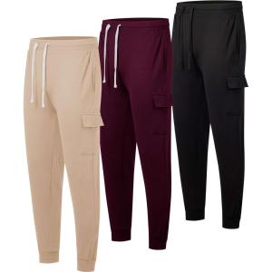 image3 Pack Mens Cotton Fleece Cargo Jogger Sweatpants with PocketsSet 5