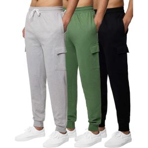 image3 Pack Mens Cotton Fleece Cargo Jogger Sweatpants with PocketsSet 8