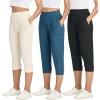 imageReal Essentials 3 Pack Womens Ribbed Capri Jogger Lounge Sweatpants with Pockets Yoga Workout Available in Plus SizeSet 6