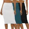 imageReal Essentials 3 Pack Womens Soft Midi Skirt  High Waisted Pencil Work Office Business Casual Skirts with Back Slit PlusSet 4