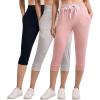 imageReal Essentials 3Pack Womens Ultra Soft Lounge Capri Joggers Sweatpants Athletic Yoga with PocketsAvailable in Plus SizeSet 2
