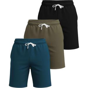 imageReal Essentials 3 Pack Mens Cotton 7quot French Terry Lounge SweatShorts  Gym Casual Shorts Pockets Big ampamp Tall AvailableSet 3