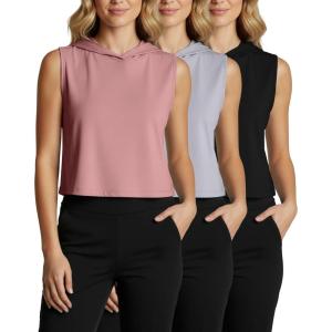 imageReal Essentials 3 Pack Womens DryFit Sleeveless Cropped Tank Top Hoodie  Athletic Crop SweatshirtSet 7