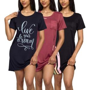 imageReal Essentials 3 Pack Womens Short Sleeve Nightgown Dress  Nightshirt Pajama Sleep Shirt Sleepwear Available In PlusSet 1