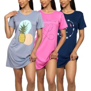 imageReal Essentials 3 Pack Womens Short Sleeve Nightgown Dress  Nightshirt Pajama Sleep Shirt Sleepwear Available In PlusSet 11