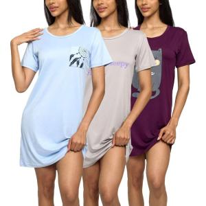 imageReal Essentials 3 Pack Womens Short Sleeve Nightgown Dress  Nightshirt Pajama Sleep Shirt Sleepwear Available In PlusSet 3