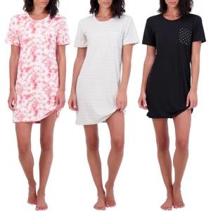imageReal Essentials 3 Pack Womens Short Sleeve Nightgown Dress  Nightshirt Pajama Sleep Shirt Sleepwear Available In PlusSet C
