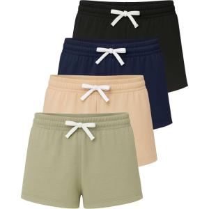 imageReal Essentials 4 Pack Girls French Terry Lounge Shorts  Ultra Soft PullOn Gym Camp Sports ampamp Everyday ShortsSet 1