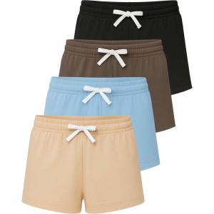 imageReal Essentials 4 Pack Girls French Terry Lounge Shorts  Ultra Soft PullOn Gym Camp Sports ampamp Everyday ShortsSet 2