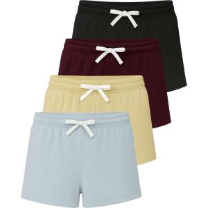 imageReal Essentials 4 Pack Girls French Terry Lounge Shorts  Ultra Soft PullOn Gym Camp Sports ampamp Everyday ShortsSet 3