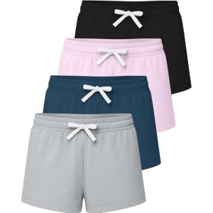 imageReal Essentials 4 Pack Girls French Terry Lounge Shorts  Ultra Soft PullOn Gym Camp Sports ampamp Everyday ShortsSet 4