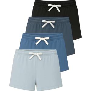 imageReal Essentials 4 Pack Girls French Terry Lounge Shorts  Ultra Soft PullOn Gym Camp Sports ampamp Everyday ShortsSet 5