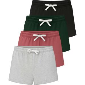 imageReal Essentials 4 Pack Girls French Terry Lounge Shorts  Ultra Soft PullOn Gym Camp Sports ampamp Everyday ShortsSet 6