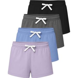 imageReal Essentials 4 Pack Girls French Terry Lounge Shorts  Ultra Soft PullOn Gym Camp Sports ampamp Everyday ShortsSet 7
