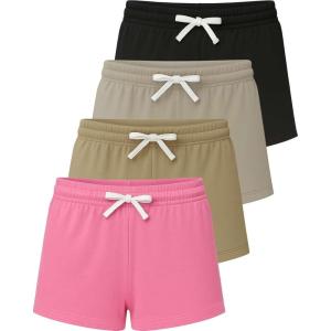 imageReal Essentials 4 Pack Girls French Terry Lounge Shorts  Ultra Soft PullOn Gym Camp Sports ampamp Everyday ShortsSet 8