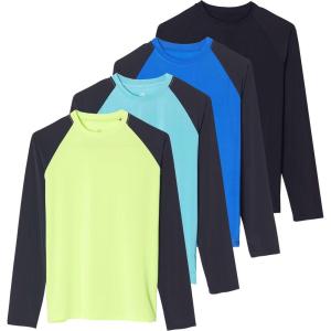 imageReal Essentials 4 Pack Womens Rash Guard Sun Shirts  Long Sleeve UPF 50 Quick Dry UV Protection Tops PlusLong Sleeve Set 1