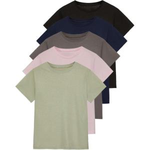 imageReal Essentials 5 Pack Womens 100 Cotton Relaxed Fit Short Sleeve TShirts Fashion Trendy Tees Available in Plus SizeSet 1