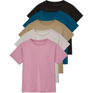 imageReal Essentials 5 Pack Womens 100 Cotton Relaxed Fit Short Sleeve TShirts Fashion Trendy Tees Available in Plus SizeSet 3