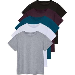 imageReal Essentials 5 Pack Womens 100 Cotton Relaxed Fit Short Sleeve TShirts Fashion Trendy Tees Available in Plus SizeSet 4